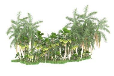 Beyaz arkaplanda izole edilmiş yeşil ağaçların 3d görüntülenmesi