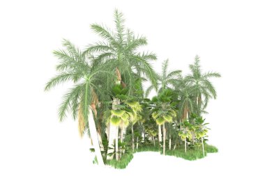 Beyaz arkaplanda izole edilmiş yeşil ağaçların 3d görüntülenmesi