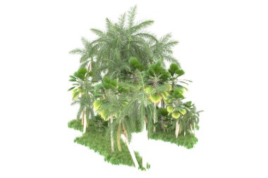 Beyaz arkaplanda izole edilmiş yeşil ağaçların 3d görüntülenmesi