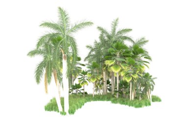 Beyaz arka planda izole edilmiş palmiye ağaçları adası. 3d görüntüleme - illüstrasyon