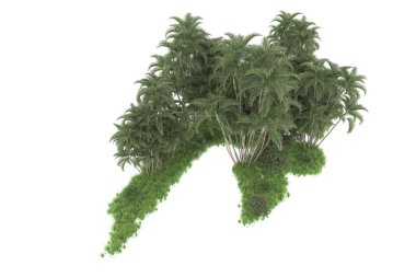 Beyaz arkaplanda izole edilmiş yeşil ağaçların 3d görüntülenmesi