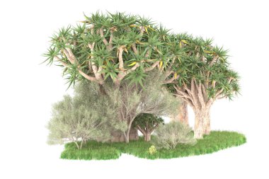 Beyaz arkaplanda izole edilmiş yeşil ağaçların 3d görüntülenmesi