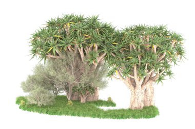 Beyaz arkaplanda izole edilmiş yeşil ağaçların 3d görüntülenmesi