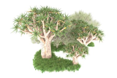 Beyaz arkaplanda izole edilmiş yeşil ağaçların 3d görüntülenmesi