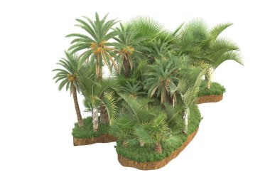Arka planda çimenlik alandaki palmiye ağaçları izole. 3d görüntüleme - illüstrasyon