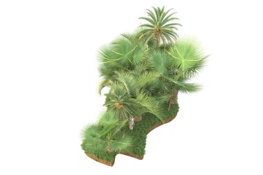 Arka planda çimenlik alandaki palmiye ağaçları izole. 3d görüntüleme - illüstrasyon