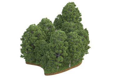 Beyaz arkaplanda izole edilmiş yeşil ağaçların 3d görüntülenmesi