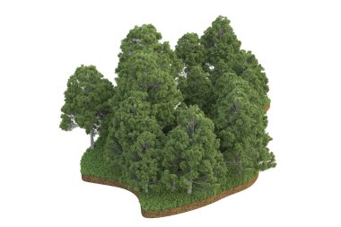 Beyaz arkaplanda izole edilmiş yeşil ağaçların 3d görüntülenmesi