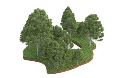 Beyaz arkaplanda izole edilmiş yeşil ağaçların 3d görüntülenmesi