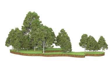 Beyaz arkaplanda izole edilmiş yeşil ağaçların 3d görüntülenmesi