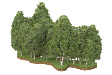 Beyaz arkaplanda izole edilmiş yeşil ağaçların 3d görüntülenmesi