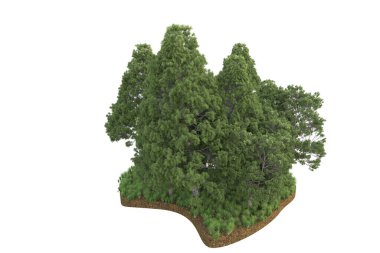 Beyaz arkaplanda izole edilmiş yeşil ağaçların 3d görüntülenmesi