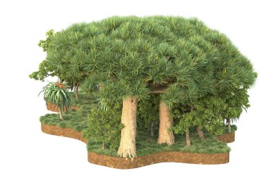 Beyaz arkaplanda izole edilmiş yeşil ağaçların 3d görüntülenmesi