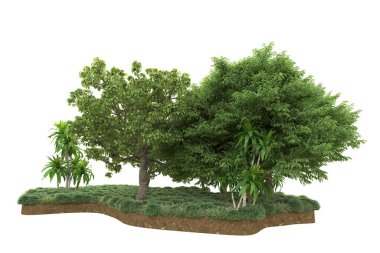 Beyaz arkaplanda izole edilmiş yeşil ağaçların 3d görüntülenmesi