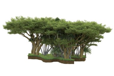 Beyaz arkaplanda izole edilmiş yeşil ağaçların 3d görüntülenmesi