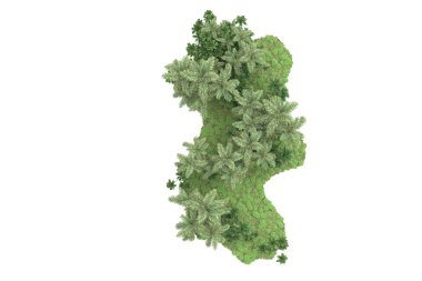 Beyaz arkaplanda izole edilmiş yeşil ağaçların 3d görüntülenmesi
