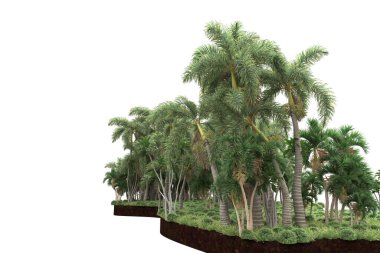 Beyaz arkaplanda izole edilmiş yeşil ağaçların 3d görüntülenmesi