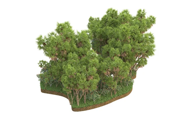 バックグラウンドで隔離された草の畑のパームツリー 3Dレンダリング イラスト — ストック写真