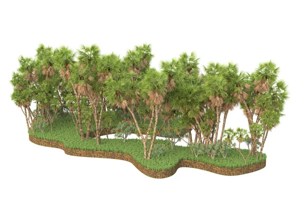 草场上的棕榈树在背景上隔绝开来 3D渲染 — 图库照片