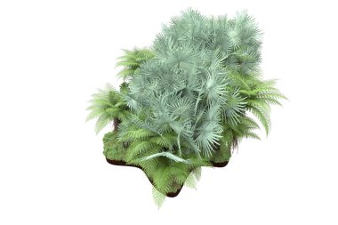 Beyaz arka planda izole edilmiş palmiye ağaçları adası. 3d görüntüleme - illüstrasyon