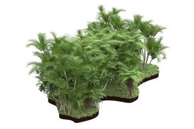 Beyaz arka planda izole edilmiş palmiye ağaçları adası. 3d görüntüleme - illüstrasyon