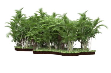 Beyaz arka planda ağaçlar olan bir ada. 3d görüntüleme - illüstrasyon