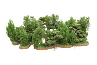 Beyaz arka planda ağaçlar olan bir ada. 3d görüntüleme - illüstrasyon