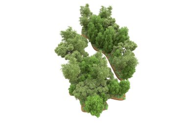 Beyaz arka planda ağaçlar olan bir ada. 3d görüntüleme - illüstrasyon