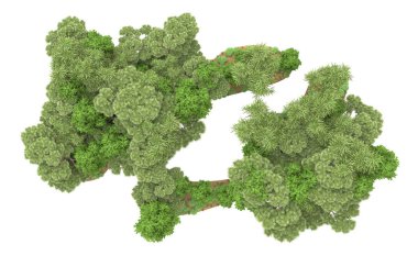 Beyaz arka planda ağaçlar olan bir ada. 3d görüntüleme - illüstrasyon