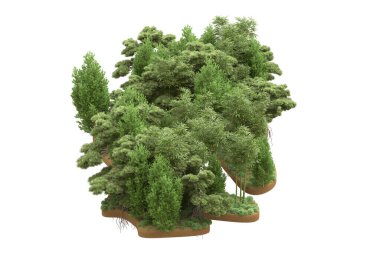 Beyaz arka planda ağaçlar olan bir ada. 3d görüntüleme - illüstrasyon