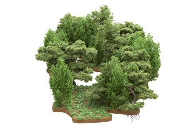 Beyaz arka planda ağaçlar olan bir ada. 3d görüntüleme - illüstrasyon