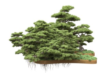 Beyaz arka planda ağaçlar olan bir ada. 3d görüntüleme - illüstrasyon