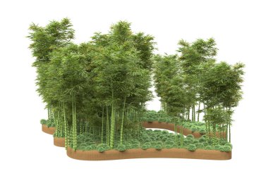 Beyaz arka planda ağaçlar olan bir ada. 3d görüntüleme - illüstrasyon