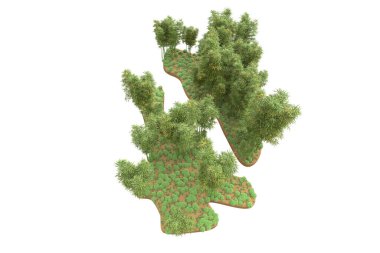 Beyaz arka planda ağaçlar olan bir ada. 3d görüntüleme - illüstrasyon