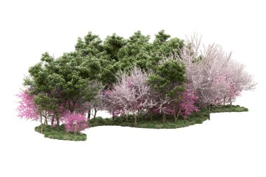 Beyaz arka planda ağaçlar olan bir ada. 3d görüntüleme - illüstrasyon