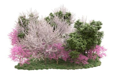 Beyaz arka planda ağaçlar olan bir ada. 3d görüntüleme - illüstrasyon