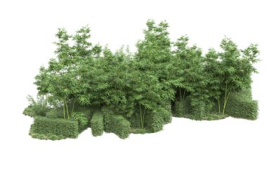 Beyaz arka planda ağaçlar olan bir ada. 3d görüntüleme - illüstrasyon