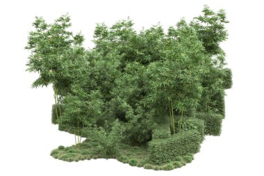 Beyaz arka planda ağaçlar olan bir ada. 3d görüntüleme - illüstrasyon