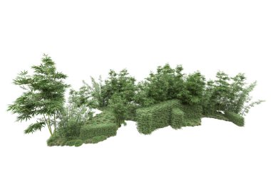 Beyaz arka planda ağaçlar olan bir ada. 3d görüntüleme - illüstrasyon