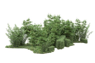 Beyaz arka planda ağaçlar olan bir ada. 3d görüntüleme - illüstrasyon