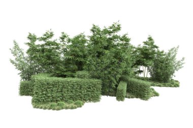 Beyaz arka planda ağaçlar olan bir ada. 3d görüntüleme - illüstrasyon