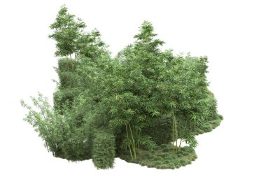 Beyaz arka planda ağaçlar olan bir ada. 3d görüntüleme - illüstrasyon