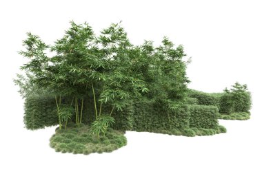 Beyaz arka planda ağaçlar olan bir ada. 3d görüntüleme - illüstrasyon