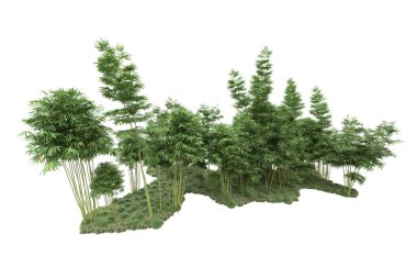 Beyaz arka planda ağaçlar olan bir ada. 3d görüntüleme - illüstrasyon