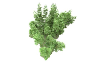Beyaz arka planda ağaçlar olan bir ada. 3d görüntüleme - illüstrasyon