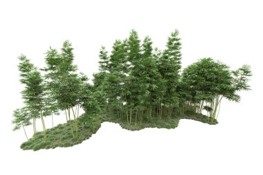 Beyaz arka planda ağaçlar olan bir ada. 3d görüntüleme - illüstrasyon