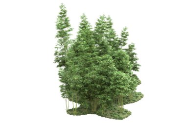 Beyaz arka planda ağaçlar olan bir ada. 3d görüntüleme - illüstrasyon