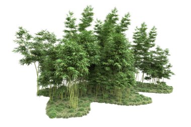 Beyaz arka planda ağaçlar olan bir ada. 3d görüntüleme - illüstrasyon