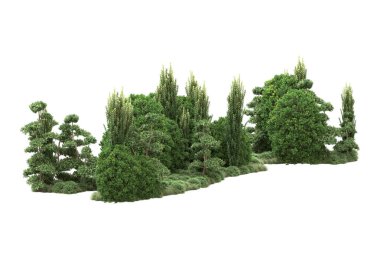 Beyaz arka planda ağaçlar olan bir ada. 3d görüntüleme - illüstrasyon