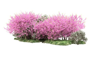 Beyaz arkaplanda yeşil çiçekli ağaçlar 